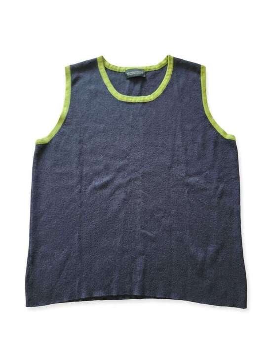Tops - Vintage Bridgetown Collection Knit Sweater Vest Navy Blue Lime Green Trim Tank